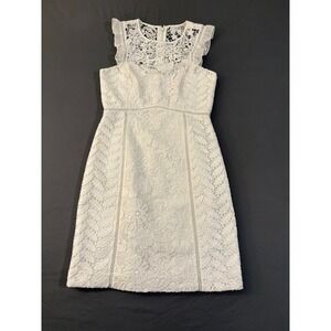 Lilly Pulitzer White Floral Lace Ruffle Sheath Dress Sleeveless Size 4